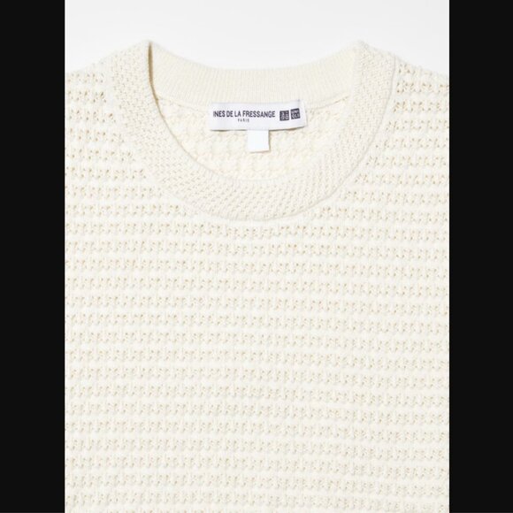 NWT Uniqlo Ines de la Fressange Pointelle Crew Neck Short-Sleeve Sweater - Picture 2 of 6